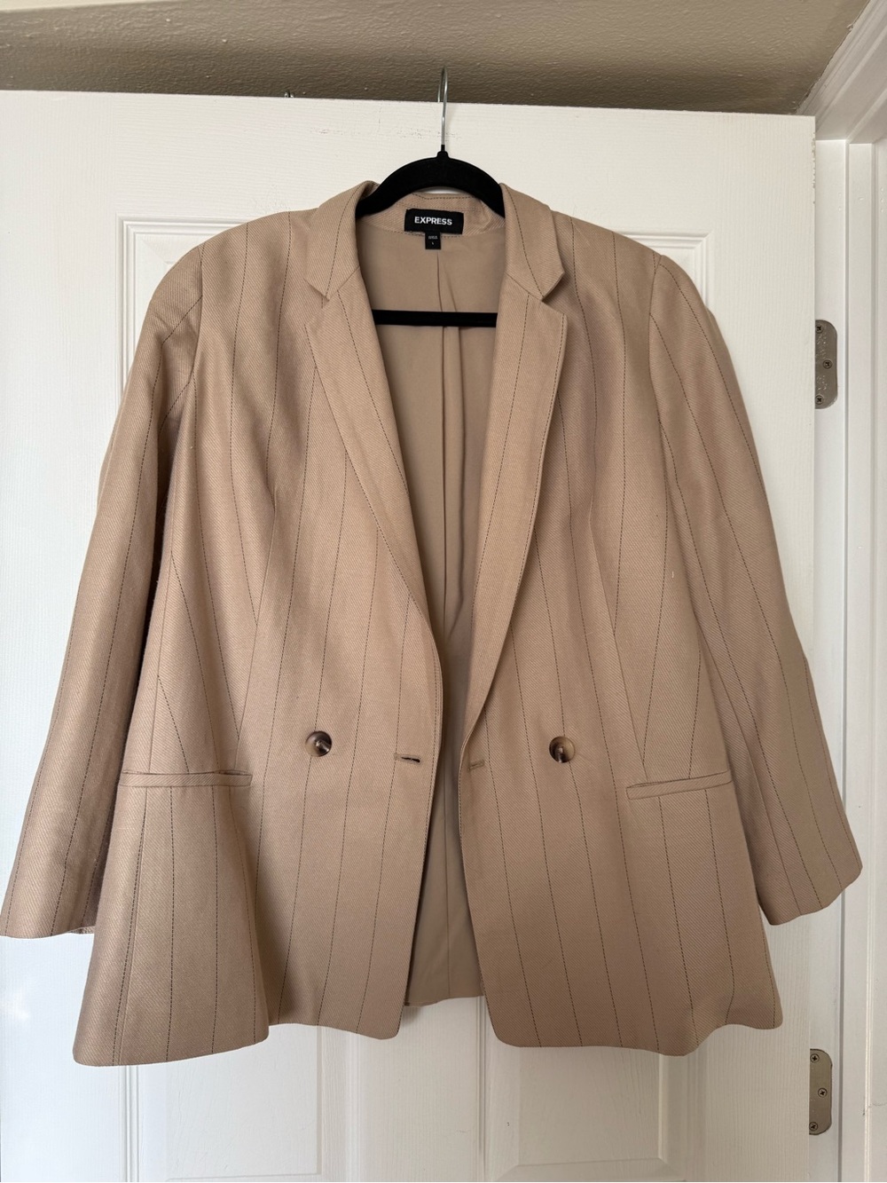 Express Women's Tan Pinstripe Double-Breasted Blazer